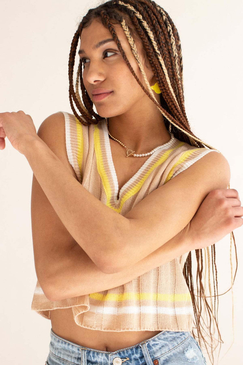 Beige Slouchy Tipped Sweater Vest