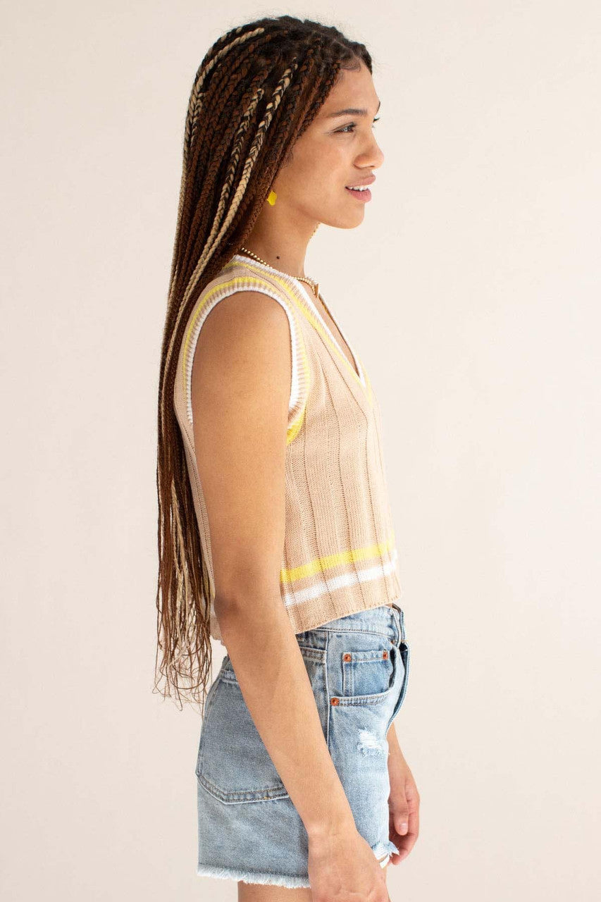 Beige Slouchy Tipped Sweater Vest