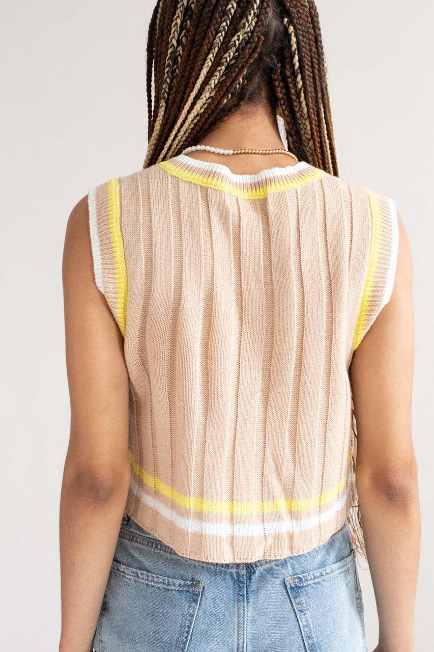 Beige Slouchy Tipped Sweater Vest
