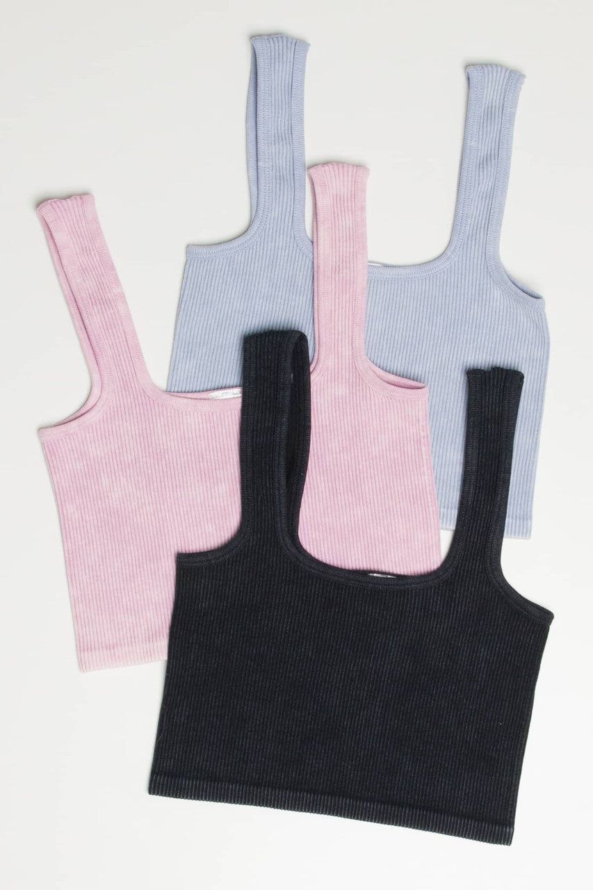 Blue Washed Seamless Crop Tank