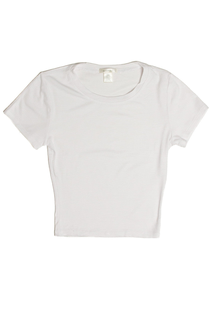 White Basic Ribbed Crop Tee