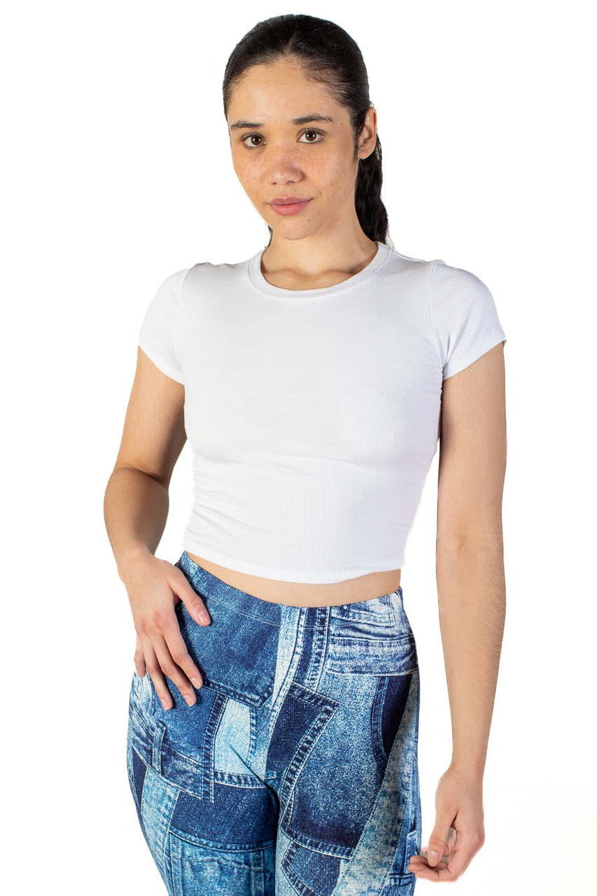 White Basic Ribbed Crop Tee