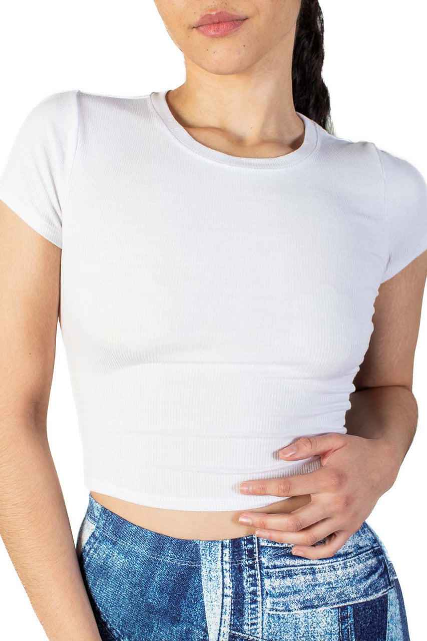White Basic Ribbed Crop Tee