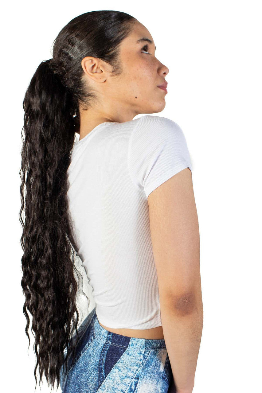 White Basic Ribbed Crop Tee