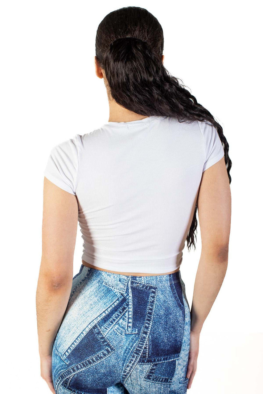 White Basic Ribbed Crop Tee