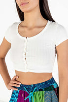 White Button Down Crop Tee