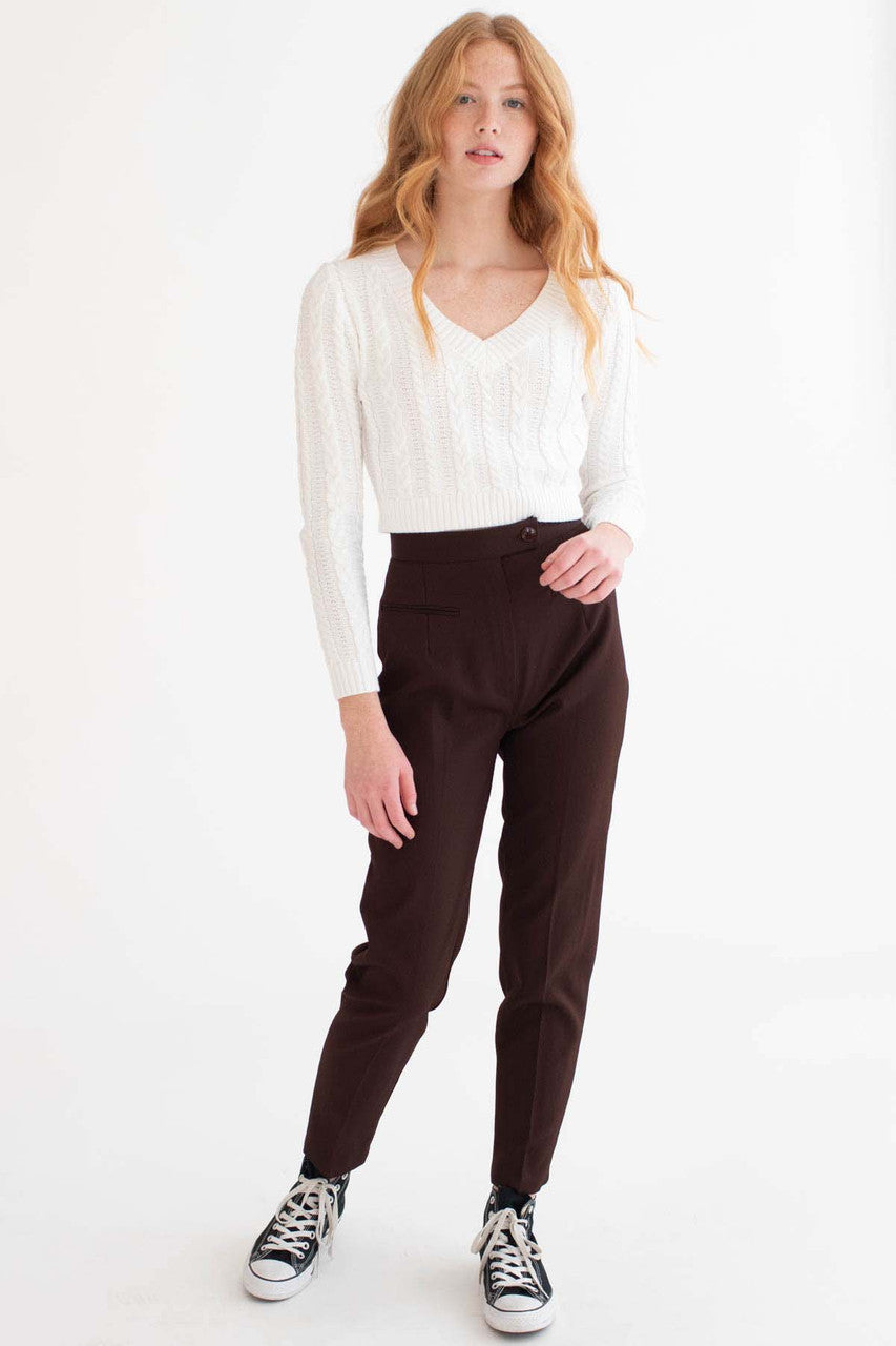 White Cable Knit Cropped Sweater