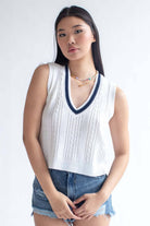 White Cable Tipped Sweater Vest
