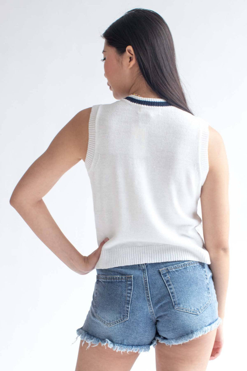 White Cable Tipped Sweater Vest