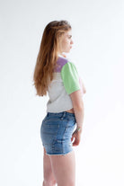 White Color Block Cropped Denim Shacket