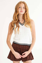 White Contrast Trim Sweater Vest