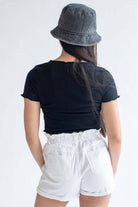 White Cuffed Paper Bag Waist Denim Shorts