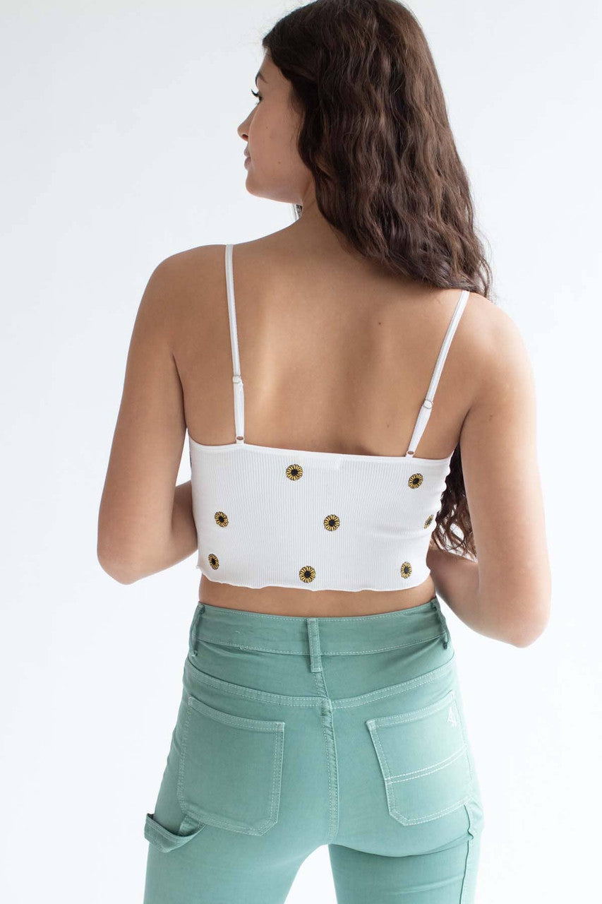 White Daisies Embroidered Seamless Cami