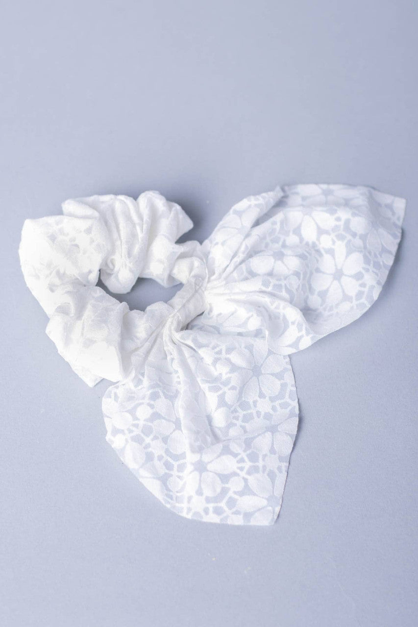 White Floral Bow Scrunchie