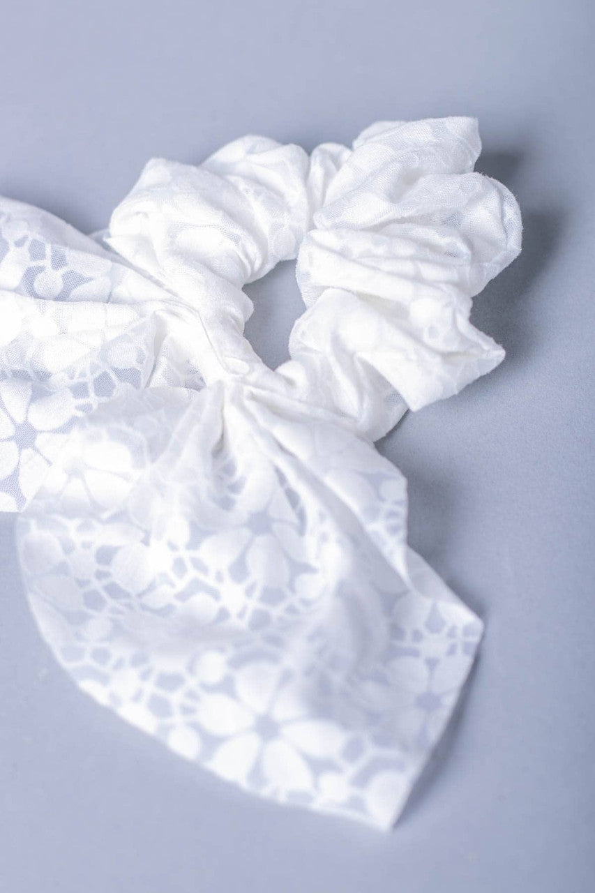 White Floral Bow Scrunchie