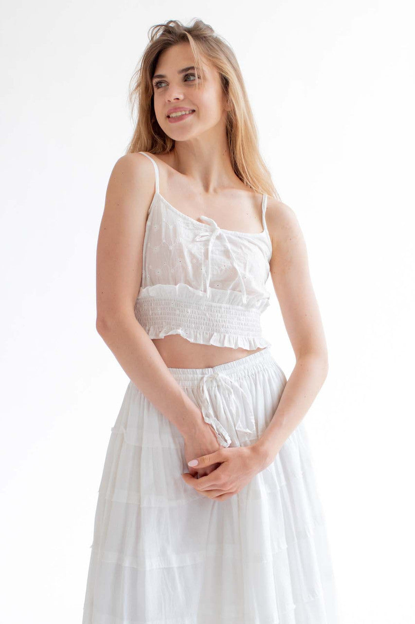 White Floral Eyelet Milkmaid Top