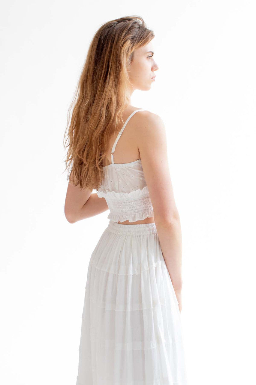 White Floral Eyelet Milkmaid Top