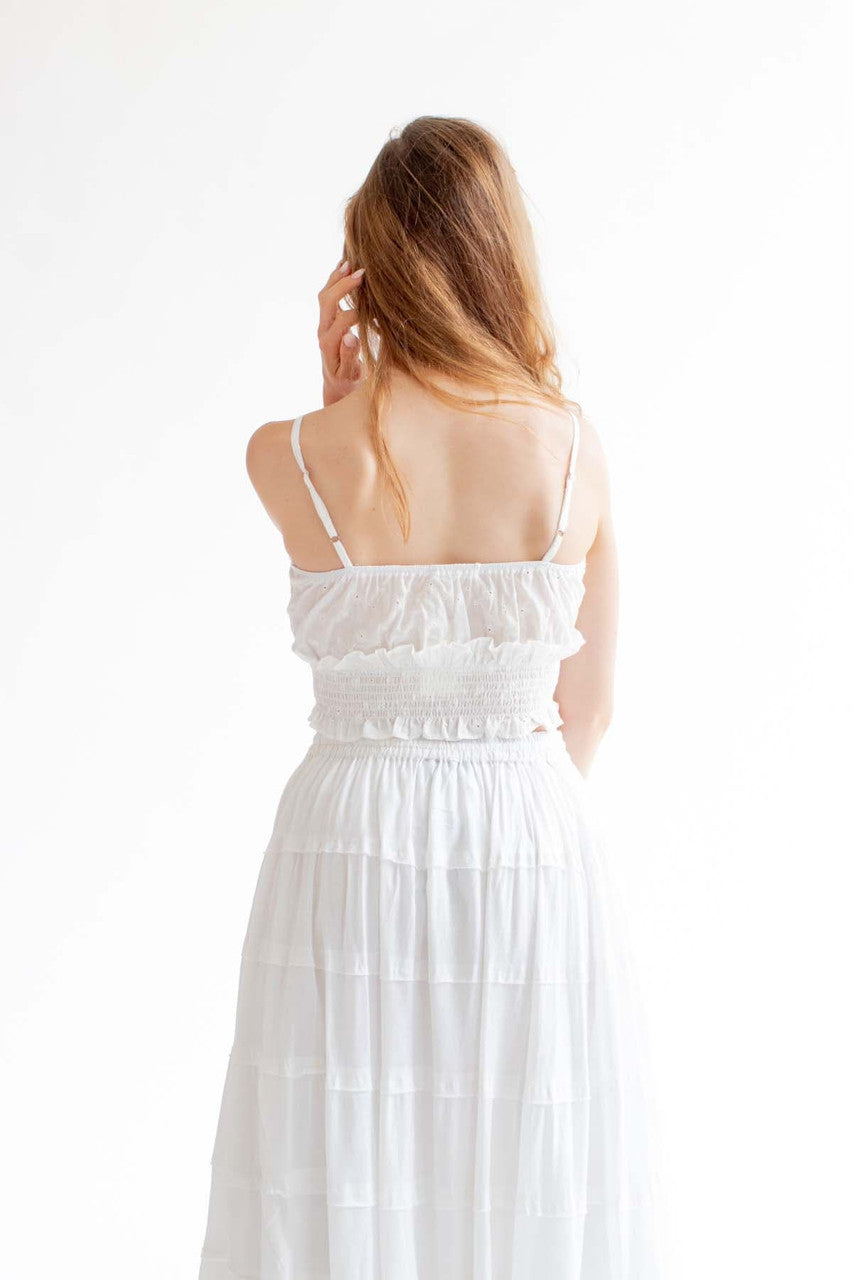 White Floral Eyelet Milkmaid Top