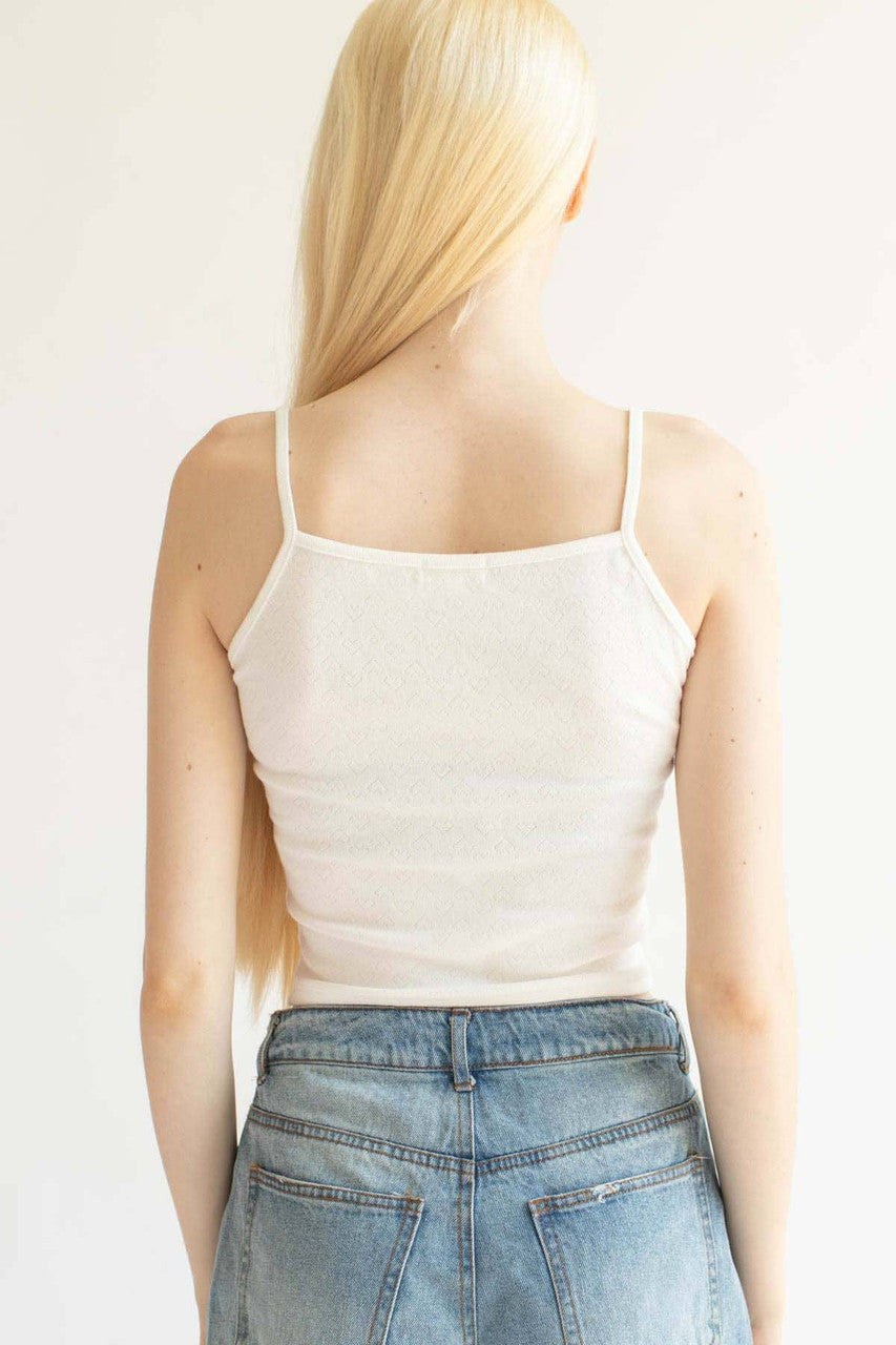 White Heart Jacquard Crop Cami