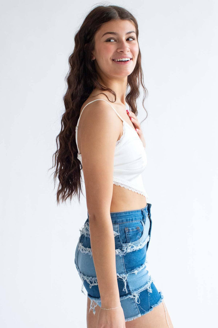 White Lace Trimmed Satin Cami
