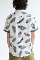 White Leaf Ink Print Button Up Shirt