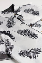 White Leaf Ink Print Button Up Shirt