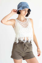 White Mandala Crochet Fringe Top