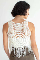 White Mandala Crochet Fringe Top