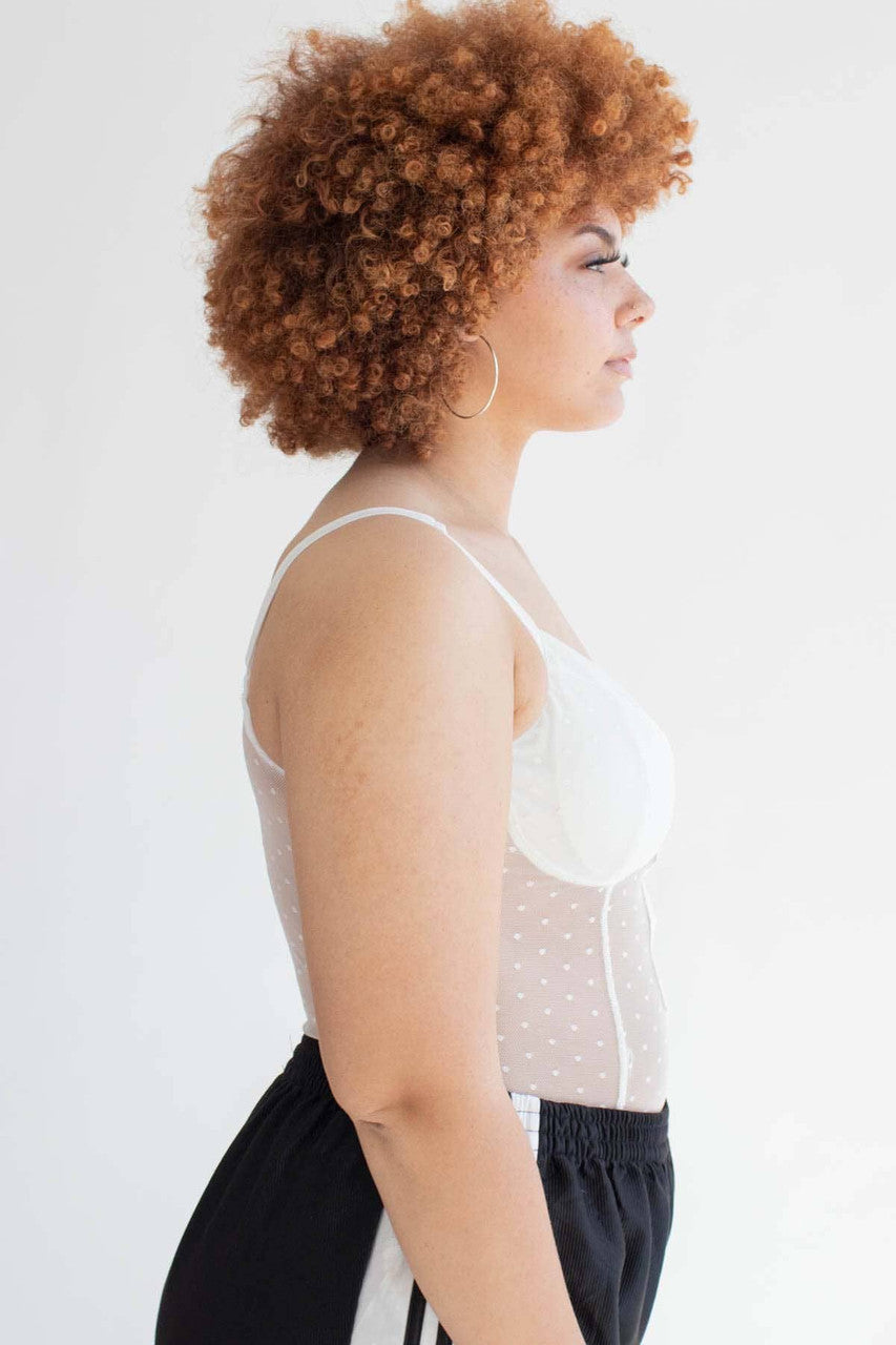 White Mesh Dot Bodysuit (Extended Sizes)
