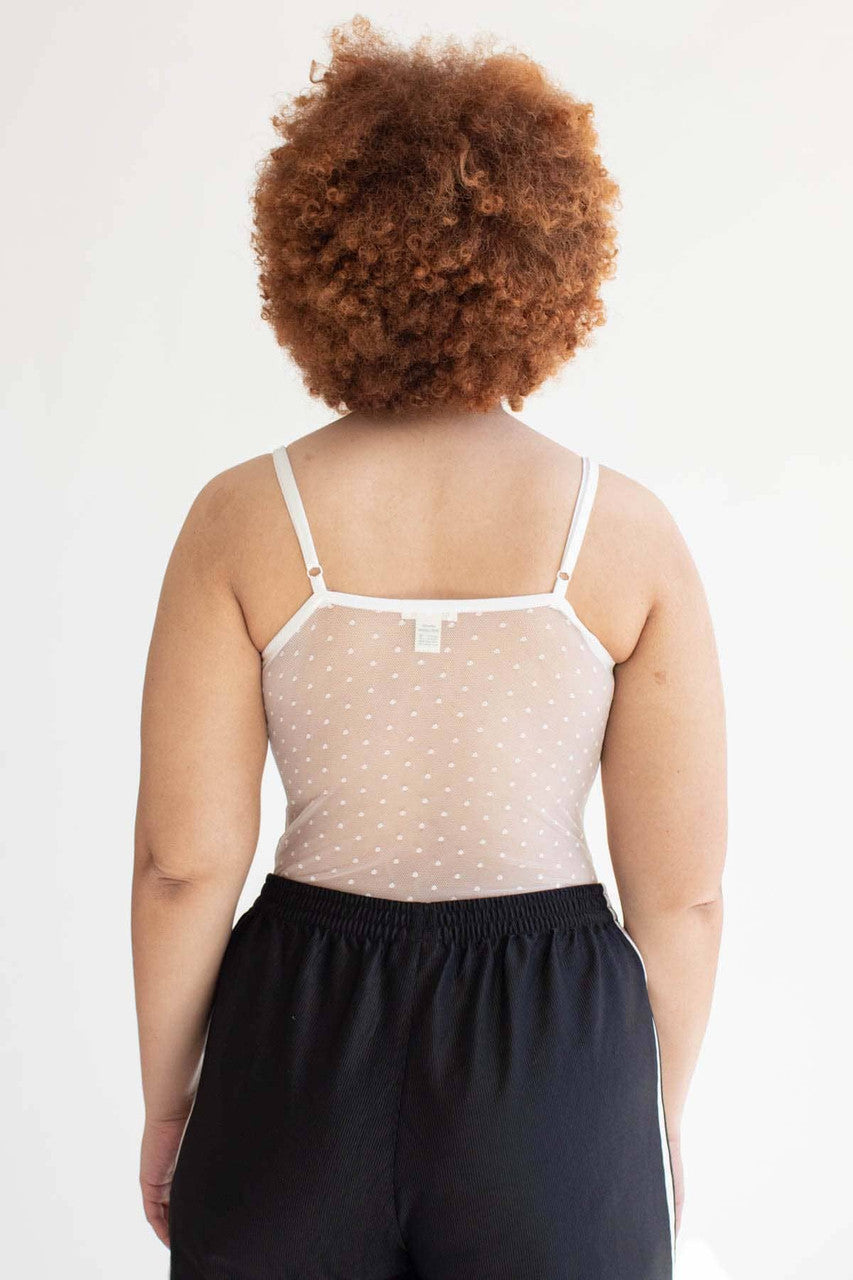 White Mesh Dot Bodysuit (Extended Sizes)