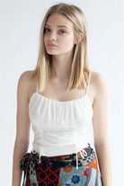 White Mesh Milkmaid Ruched Cami
