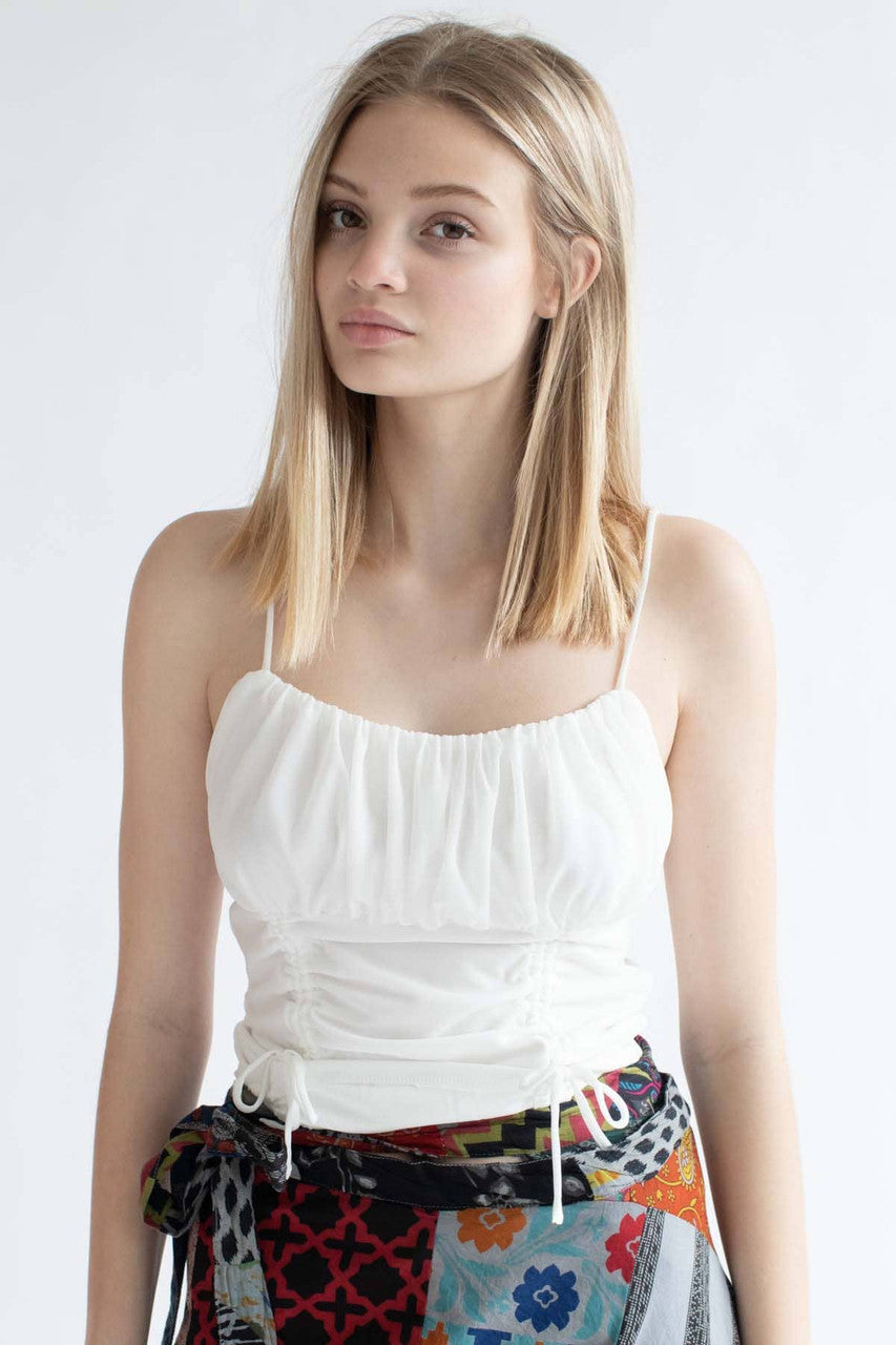 White Mesh Milkmaid Ruched Cami