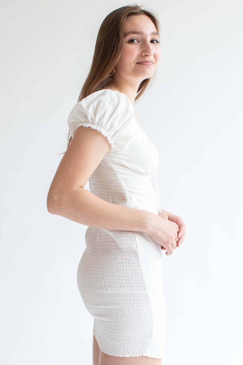 White Milkmaid Thigh Slit Mini Dress