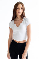 White Notched Neck Crop T-Shirt