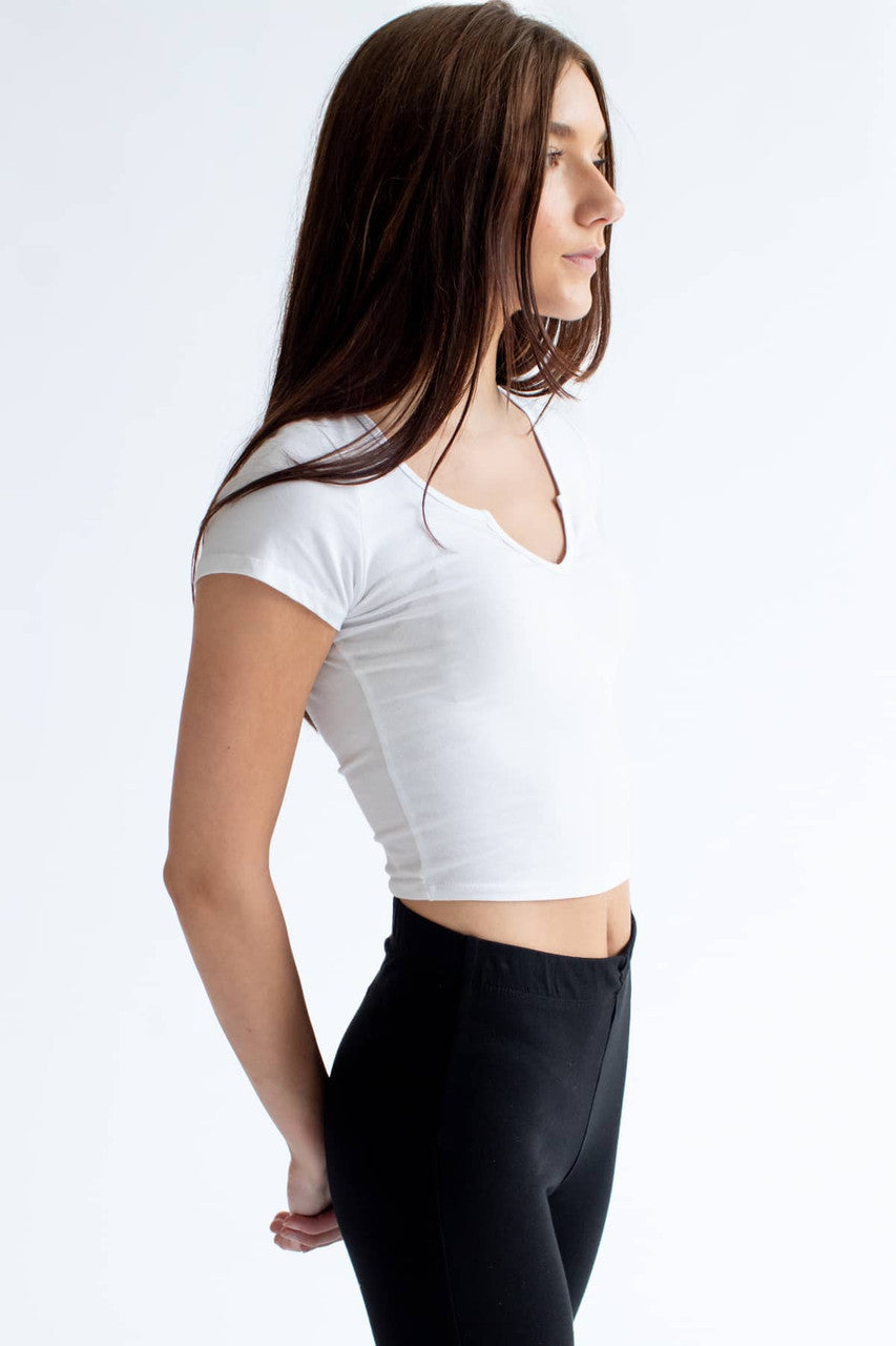 White Notched Neck Crop T-Shirt