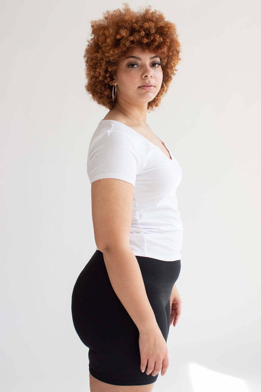 White Notched Neck T-Shirt (Extended Sizes)