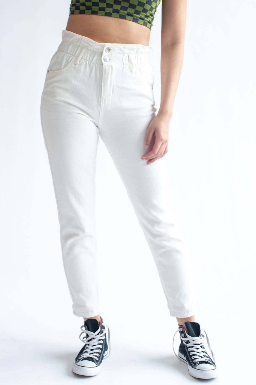 White Paper Bag Waist Jeans