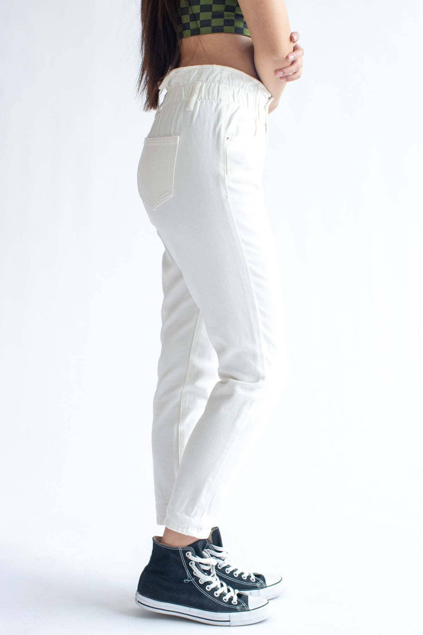 White Paper Bag Waist Jeans