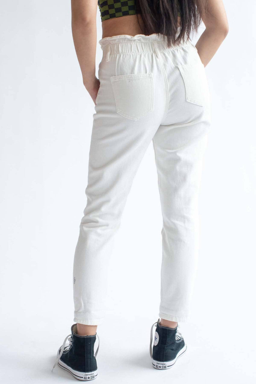 White Paper Bag Waist Jeans