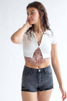 White Ribbed Short Sleeve Polo Cardigan