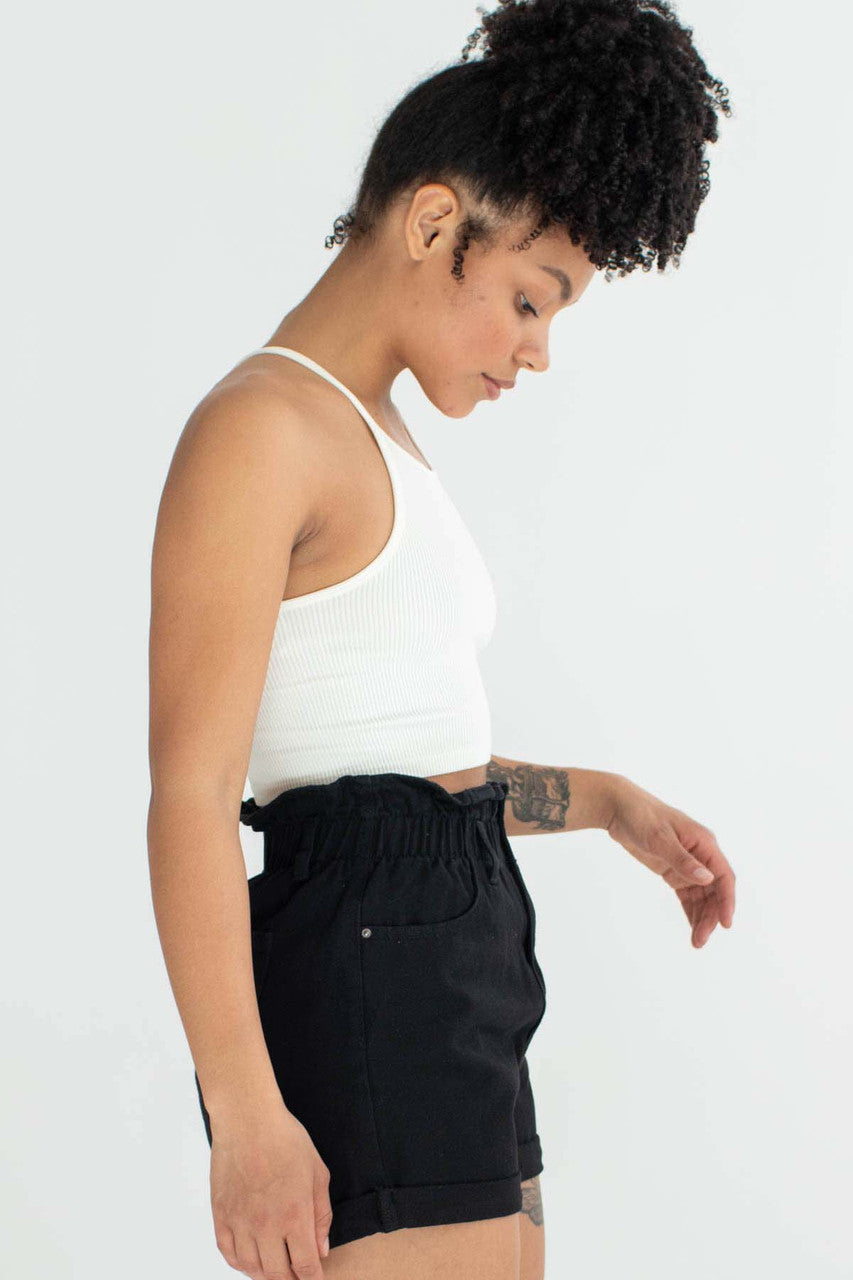 White Ribbed Seamless Crew Neck Cami