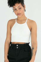 White Ribbed Seamless Crew Neck Cami