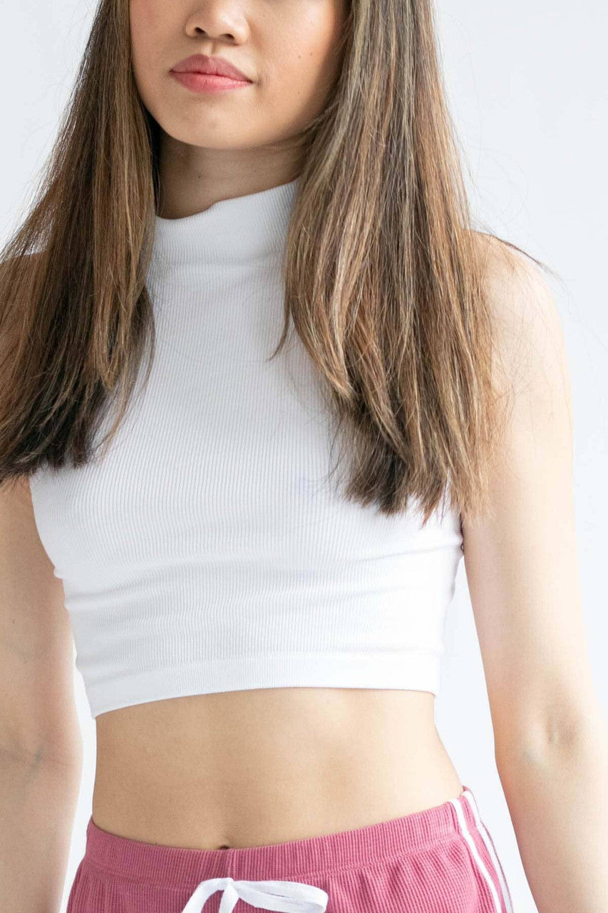 White Seamless Mock Neck Crop Top 1