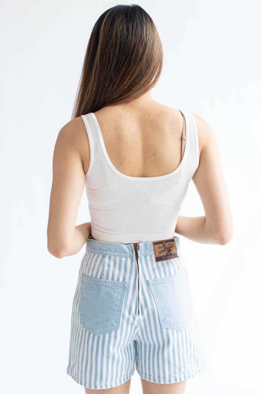 White Ribbed Seamless Snap Front Crop Top