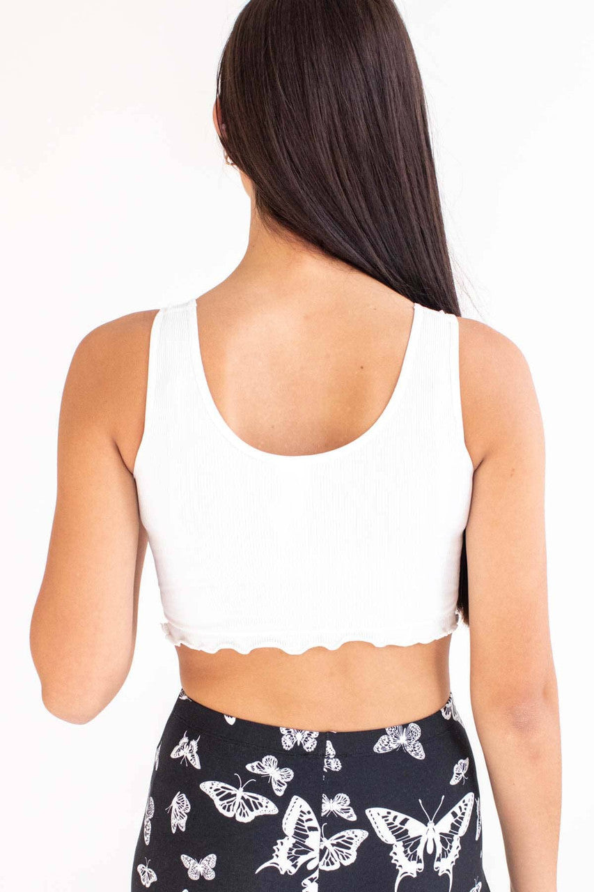White Seamless High Neck Crop Tank
