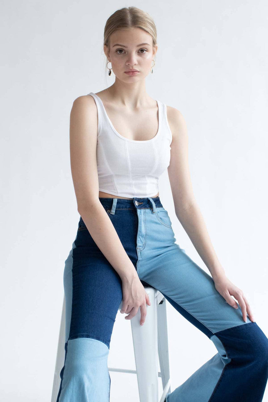 White Seamed Cropped Tank