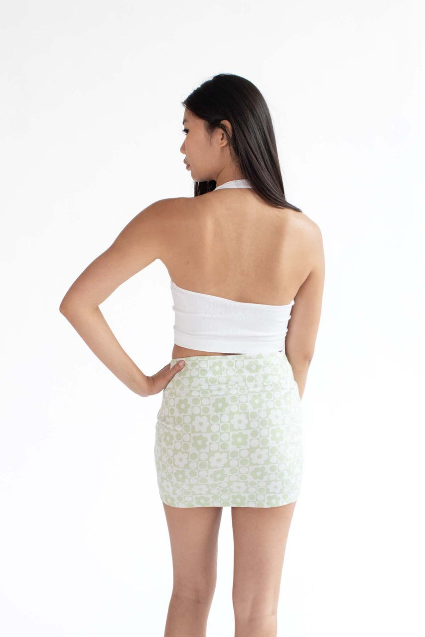 White Seamless Deep V Halter Neck