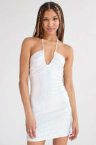 White Disco Sequin Halter Mini Dress