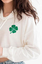 White Shamrock Cropped Hoodie