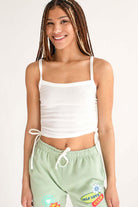 White Ruched Side Ribbed Cami
